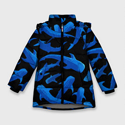 Куртка зимняя для девочки Стая акул - паттерн, цвет: 3D-светло-серый