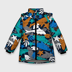 Зимняя куртка для девочки Акула и другие обитатели океана