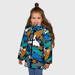 Куртка зимняя для девочки Акула и другие обитатели океана, цвет: 3D-светло-серый — фото 2