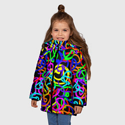Куртка зимняя для девочки Неоновый беспорядок, цвет: 3D-красный — фото 2