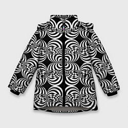 Куртка зимняя для девочки Фракталы - оптическая иллюзия, цвет: 3D-светло-серый