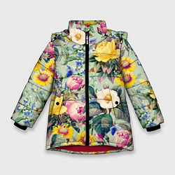 Куртка зимняя для девочки Солнечные Цветы, цвет: 3D-красный