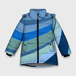 Куртка зимняя для девочки Сине-зеленые линии, цвет: 3D-светло-серый