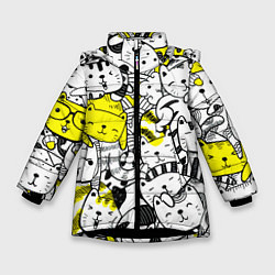 Куртка зимняя для девочки Милые Чёрные и Жёлтые Коты, цвет: 3D-черный