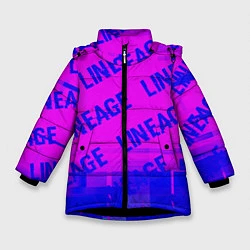 Куртка зимняя для девочки Lineage glitch text effect: паттерн, цвет: 3D-черный