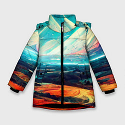Куртка зимняя для девочки Космический ландшафт, цвет: 3D-черный