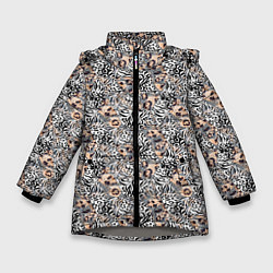 Куртка зимняя для девочки Тигрово-леопардовый геометрический, цвет: 3D-светло-серый