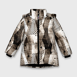 Куртка зимняя для девочки Абстрактный гранжевый коричнево-бежевый, цвет: 3D-черный