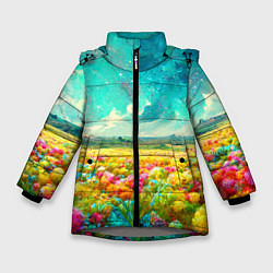 Куртка зимняя для девочки Бесконечное поле цветов, цвет: 3D-светло-серый