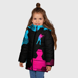 Куртка зимняя для девочки Counter Strike - neon gradient: символ и надпись в, цвет: 3D-черный — фото 2