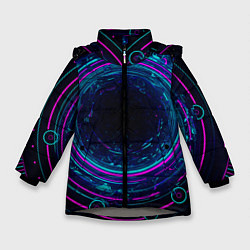 Куртка зимняя для девочки Неоновый тоннель - портал, цвет: 3D-светло-серый