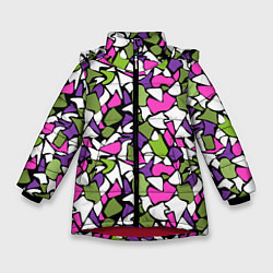 Зимняя куртка для девочки Абстрактный розово -оливковый узор