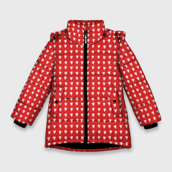 Куртка зимняя для девочки Красные сердечки паттерн, цвет: 3D-черный