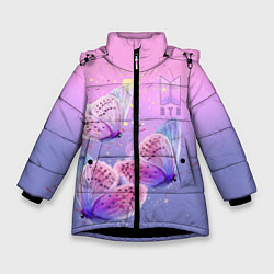 Куртка зимняя для девочки BTS красивые бабочки, цвет: 3D-черный