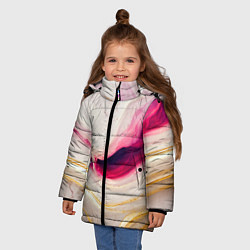 Куртка зимняя для девочки Золотые и розовые мраморные узоры, цвет: 3D-черный — фото 2