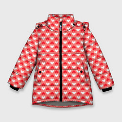 Зимняя куртка для девочки Белые и красные сердечки - абстракция