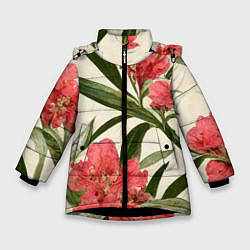 Куртка зимняя для девочки Олеандр Элегантные цветы, цвет: 3D-черный