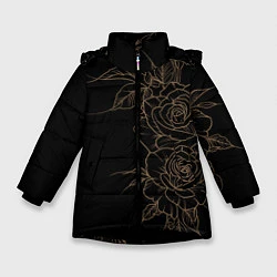 Куртка зимняя для девочки Элегантные розы на черном фоне, цвет: 3D-черный