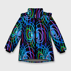 Куртка зимняя для девочки Неоновые завитки, цвет: 3D-светло-серый