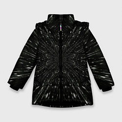 Куртка зимняя для девочки Летящее трехмерное пространство, цвет: 3D-черный