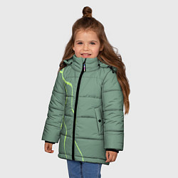 Куртка зимняя для девочки Абстрактные зеленые линии на фоне цвета хаки, цвет: 3D-красный — фото 2