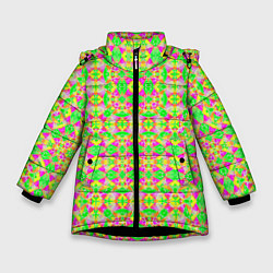 Куртка зимняя для девочки Желтый, зеленый, малиновый калейдоскопический неон, цвет: 3D-черный