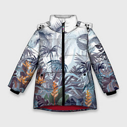 Куртка зимняя для девочки Пышный тропический лес, цвет: 3D-красный