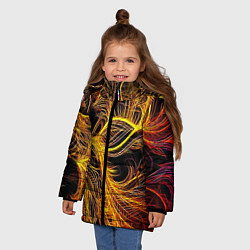 Куртка зимняя для девочки Фрактальные перья, цвет: 3D-красный — фото 2