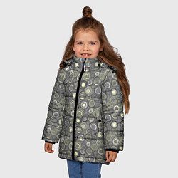 Куртка зимняя для девочки Серый абстрактный узор ретро с кольцами, цвет: 3D-светло-серый — фото 2