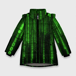 Куртка зимняя для девочки Двоичный код зеленый, цвет: 3D-светло-серый