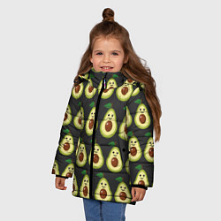 Куртка зимняя для девочки Авокадо Паттерн - Черная версия, цвет: 3D-светло-серый — фото 2