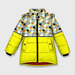Куртка зимняя для девочки Желтый неоновый комбинированный узор, цвет: 3D-красный
