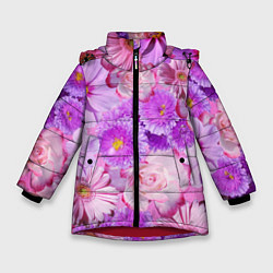Зимняя куртка для девочки Фиолетовые и розовые цветы