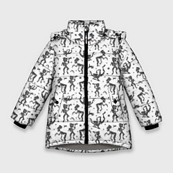 Куртка зимняя для девочки Скелетон в шляпе, цвет: 3D-светло-серый