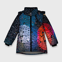 Зимняя куртка для девочки Разноцветные огни сквозь дождевое стекло