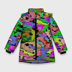 Куртка зимняя для девочки Разноцветный клетчатый камуфляж, цвет: 3D-светло-серый