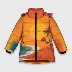 Куртка зимняя для девочки Закат на побережье минимализм, цвет: 3D-красный
