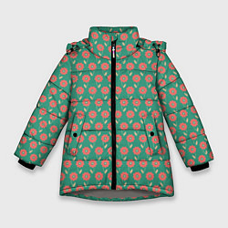 Куртка зимняя для девочки Паттерн из цветов на зеленом фоне, цвет: 3D-светло-серый