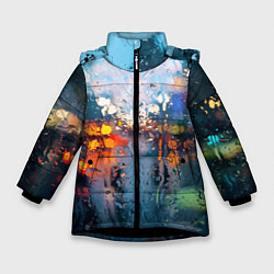 Куртка зимняя для девочки Город через дождевое стекло, цвет: 3D-черный
