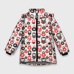 Куртка зимняя для девочки Матрёшка и цветы, цвет: 3D-светло-серый