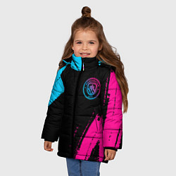 Куртка зимняя для девочки Manchester City - neon gradient: надпись, символ, цвет: 3D-черный — фото 2