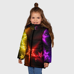 Куртка зимняя для девочки Звёзды с неоновым свечением, цвет: 3D-светло-серый — фото 2