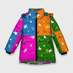 Куртка зимняя для девочки Яркий разноцветный модный звездный узор, цвет: 3D-светло-серый