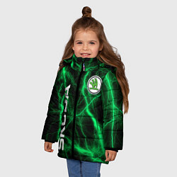 Куртка зимняя для девочки Шкода зеленые молнии, цвет: 3D-черный — фото 2