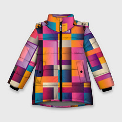 Куртка зимняя для девочки Квадрат и прямоугольники, цвет: 3D-светло-серый
