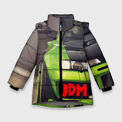 Куртка зимняя для девочки JDM машина зеленая тюнингованная, цвет: 3D-светло-серый