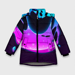 Куртка зимняя для девочки Абстракция Неон Потёки, цвет: 3D-светло-серый