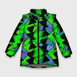 Куртка зимняя для девочки Абстрактные узор из геометрических фигур в зеленых, цвет: 3D-светло-серый