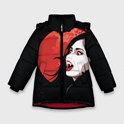 Куртка зимняя для девочки Вампирша на фоне красной луны, цвет: 3D-красный