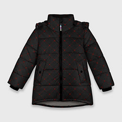 Куртка зимняя для девочки Красные плитки на черном фоне, цвет: 3D-светло-серый